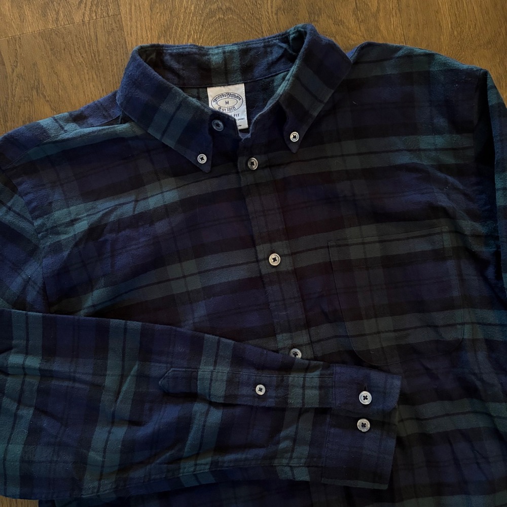 Modern Authentic Brooks Brothers Regent Blue and Green Flannel Button Down Shirt
